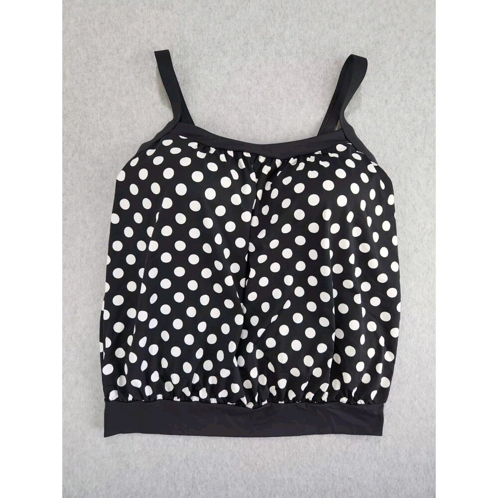 Lands End Wire Free Swim Top Size 12 D Swimsuit Black w/ White Polka Dots